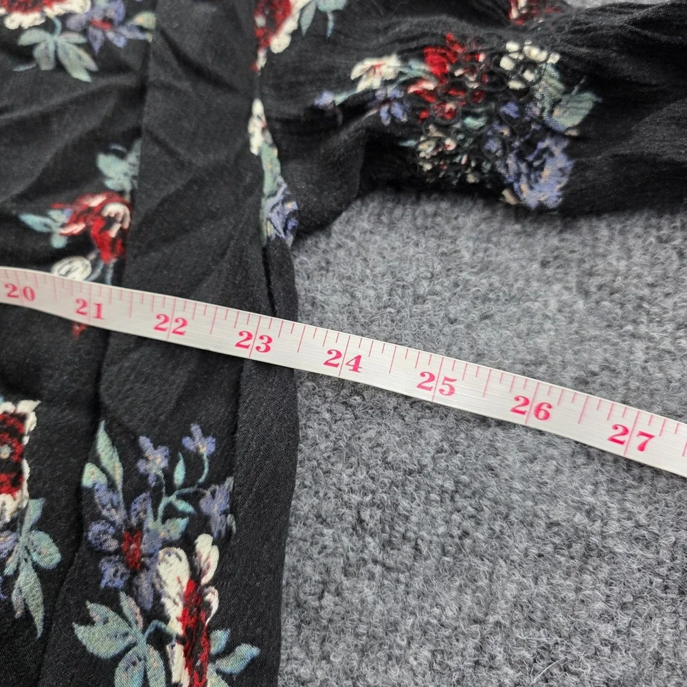 Free People Floral Tunic Dress Boho Keyhole Babydoll Pockets Medium Black Womens